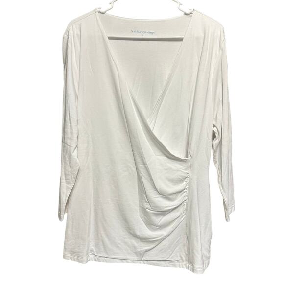 Soft Surroundings Alyssa Knit White Cotton Blend Wrap Top Size 1x - Picture 1 of 7